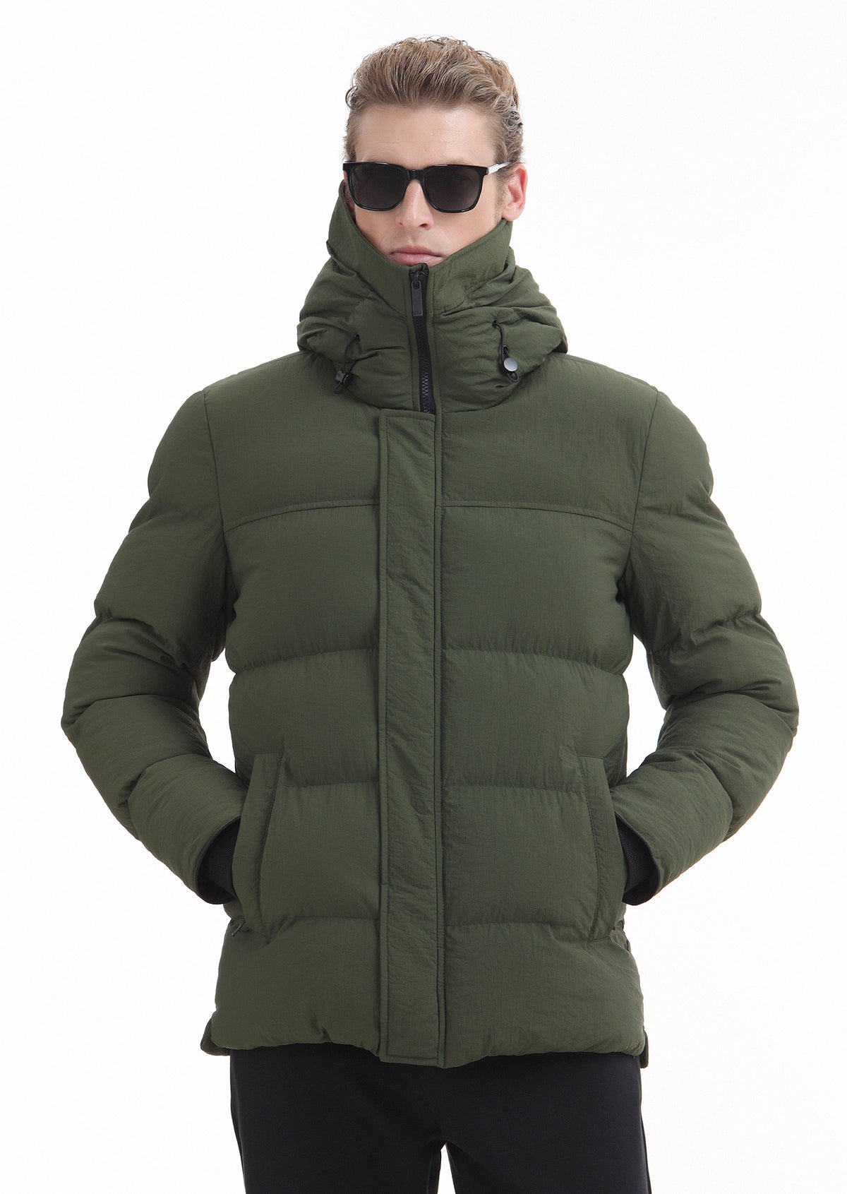 Haki Regular Fit Kapüşonlu Dokuma Mont