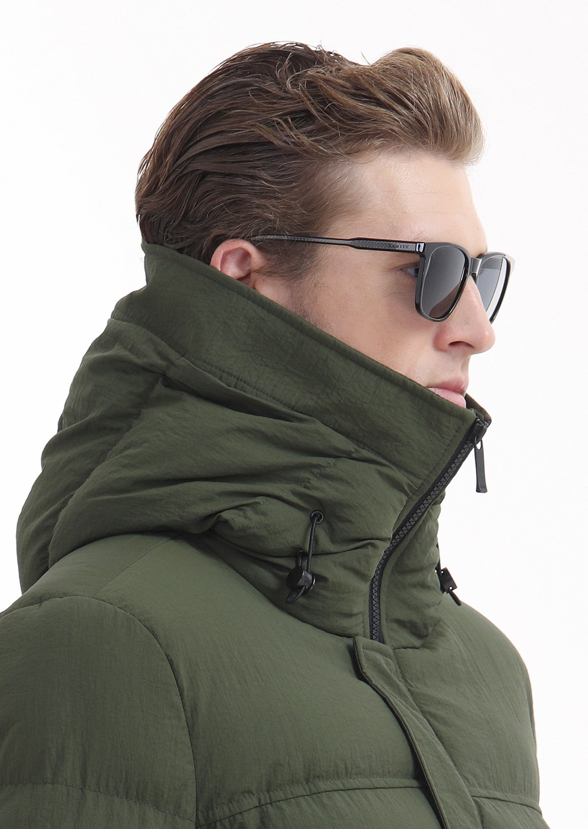 Haki Regular Fit Kapüşonlu Casual Dokuma Mont