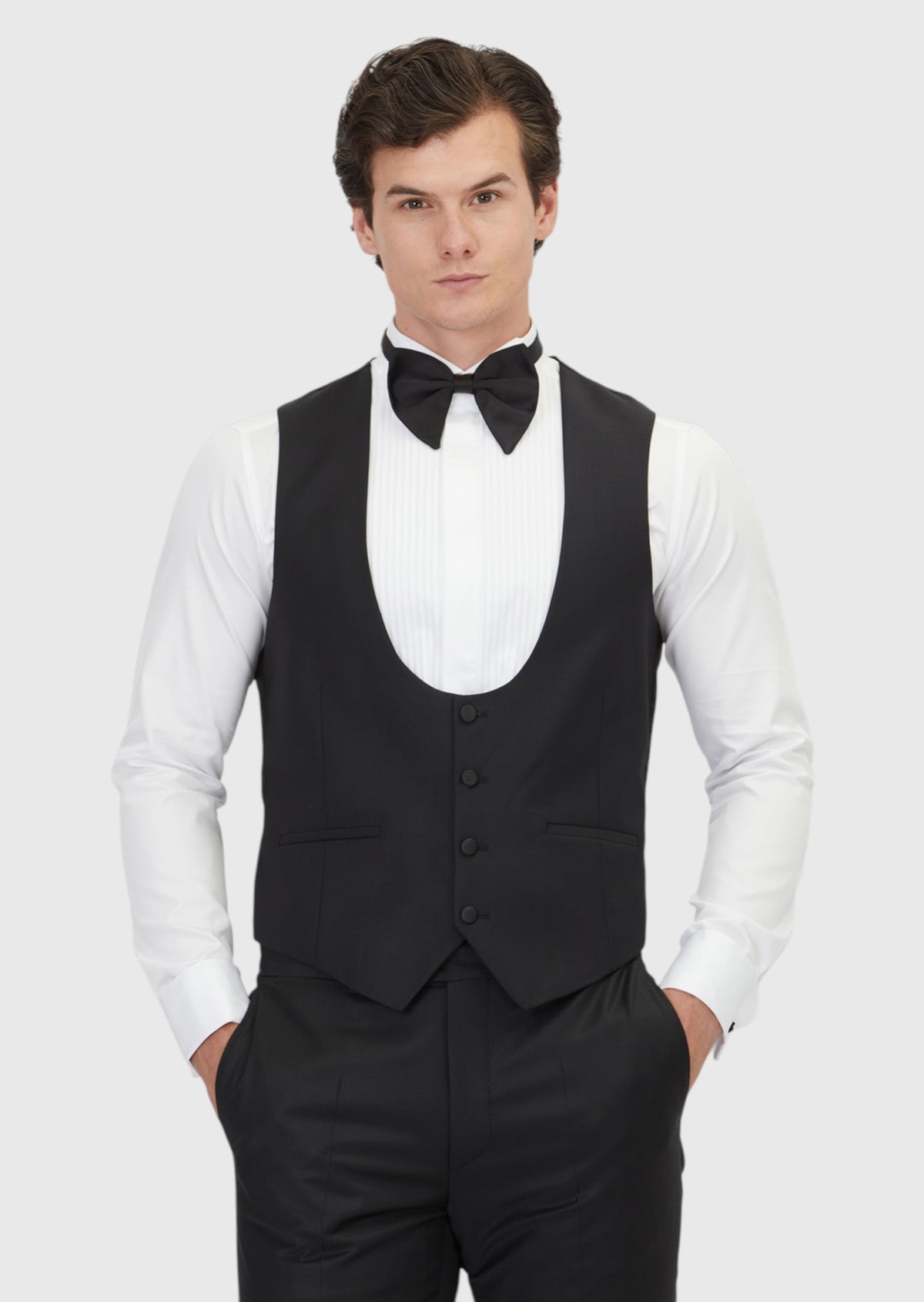 Siyah Slim Fit Kelebek Yaka Klasik Yelek