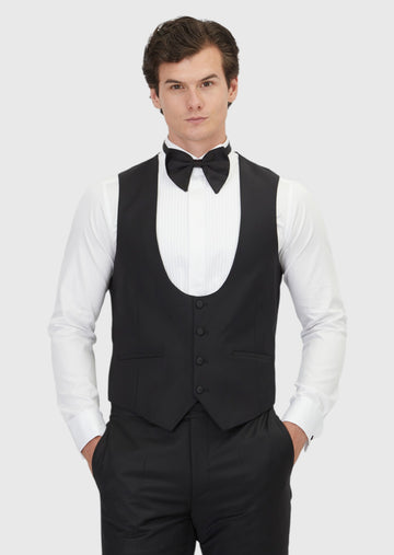 Siyah Slim Fit Kelebek Yaka Klasik Yelek