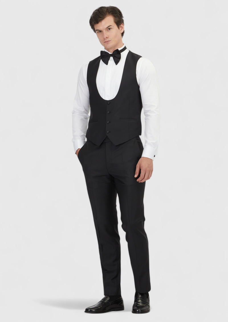 Siyah Slim Fit Kelebek Yaka Klasik Yelek