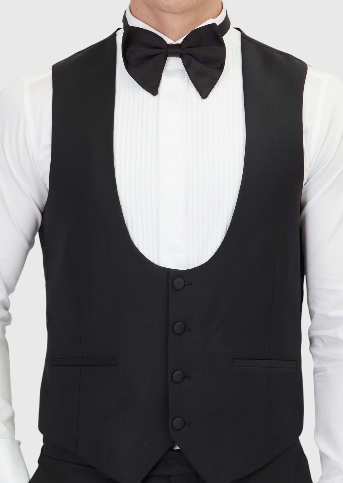 Siyah Slim Fit Kelebek Yaka Klasik Yelek