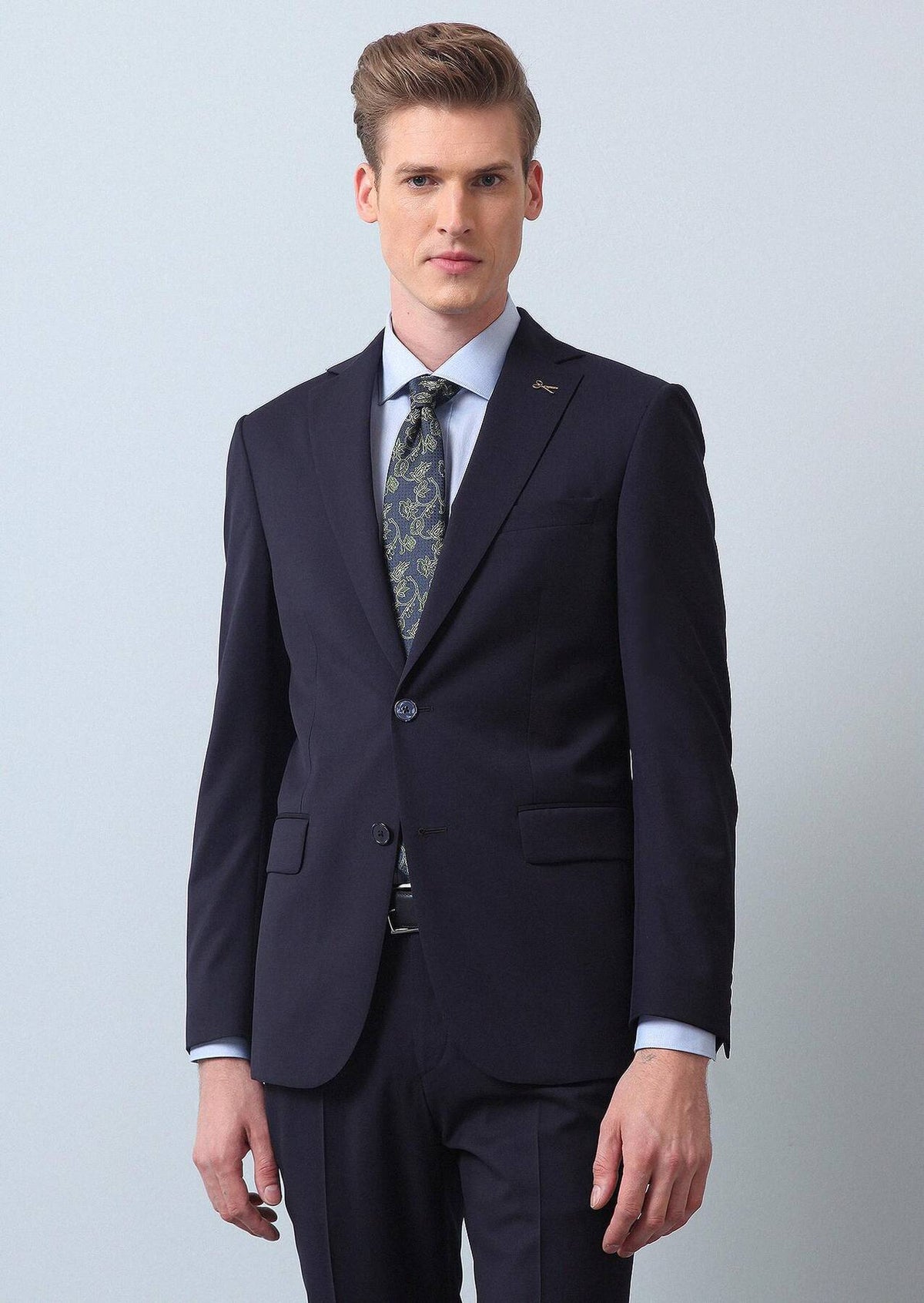 Lacivert Düz Regular Fit %100 Yün Takım Elbise