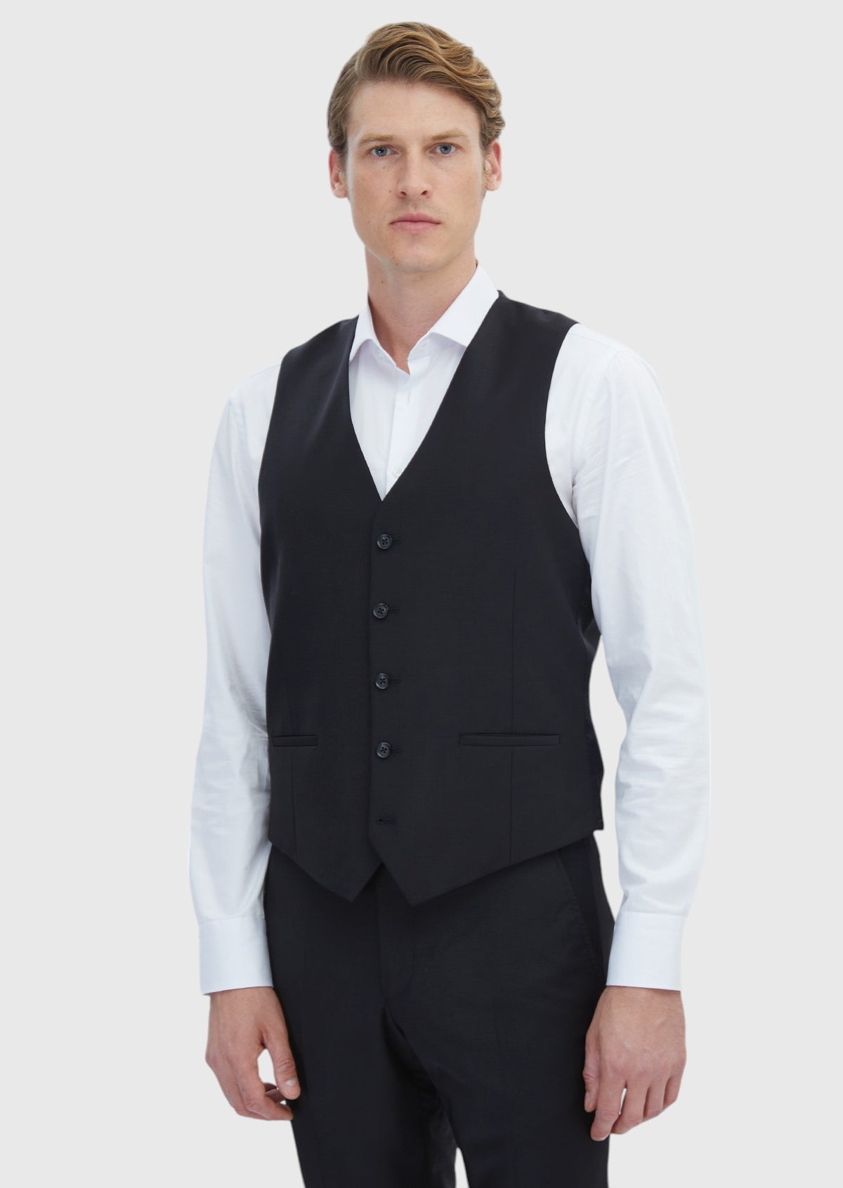 Siyah Slim Fit Kelebek Yaka Klasik Yelek