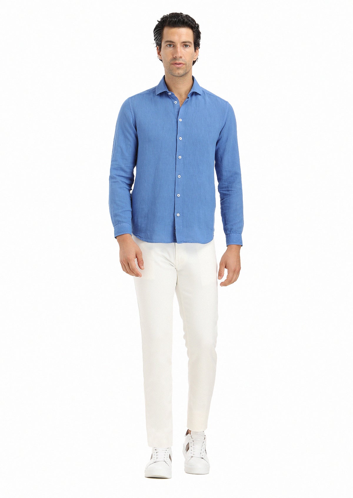 Saks Düz Regular Fit Uzun Dokuma Casual Pamuk Karışımlı Gömlek