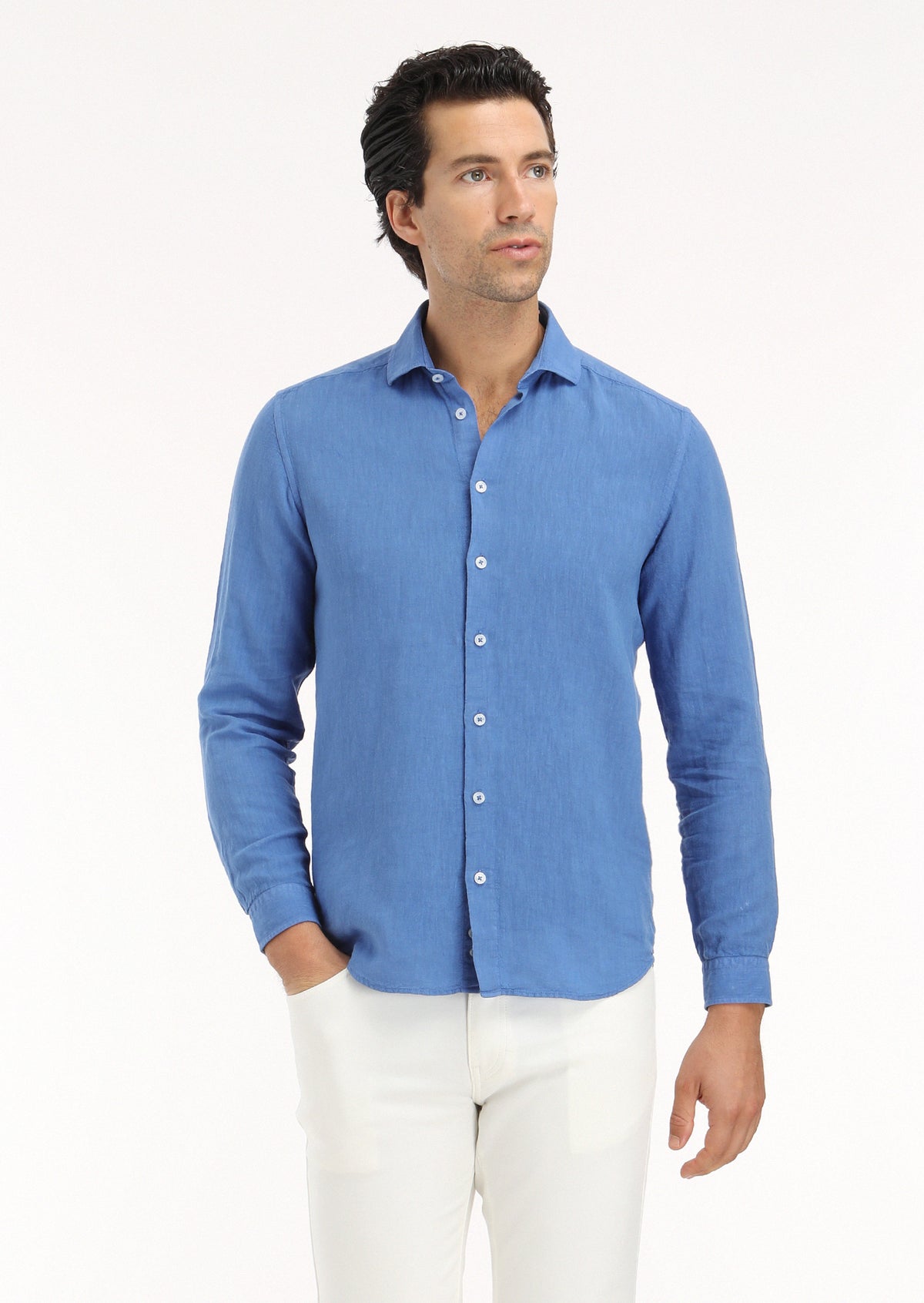 Saks Düz Regular Fit Uzun Dokuma Casual Pamuk Karışımlı Gömlek