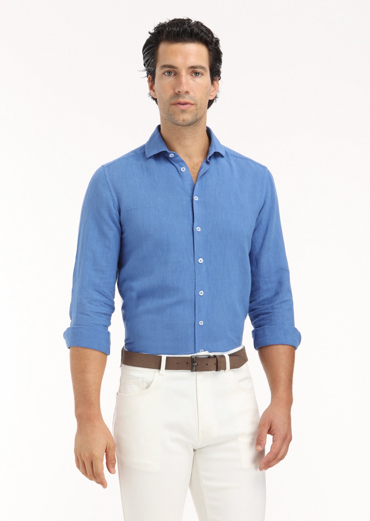 Saks Düz Regular Fit Uzun Dokuma Casual Pamuk Karışımlı Gömlek