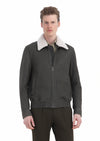 Haki Regular Fit Gömlek Yaka Casual Süet Deri Mont