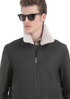 Haki Regular Fit Gömlek Yaka Casual Süet Deri Mont
