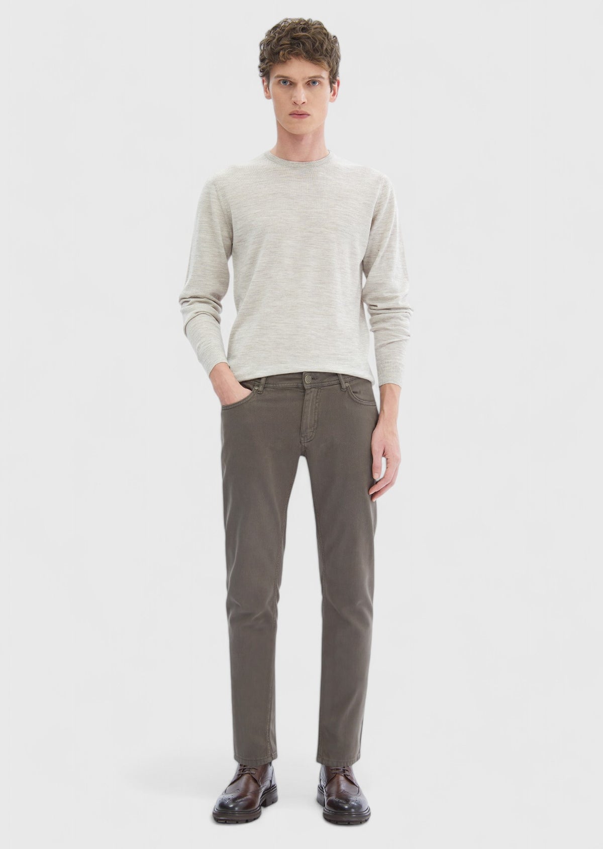 Açık Kahve Desenli Dokuma Slim Fit Casual Pamuk Karışımlı Pantolon