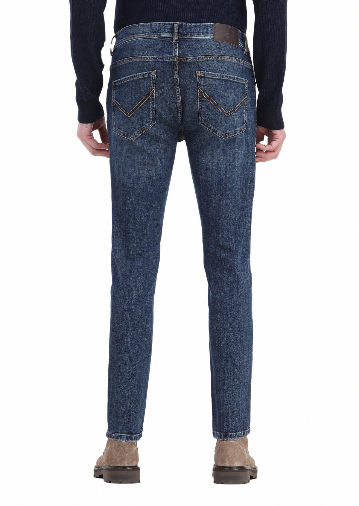 Lacivert Düz Slim Fit Denim Pamuk Karışımlı Pantolon