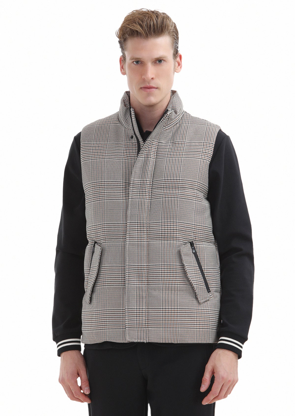 Kahverengi Regular Fit Dik Yaka Casual Dokuma Spor Yelek