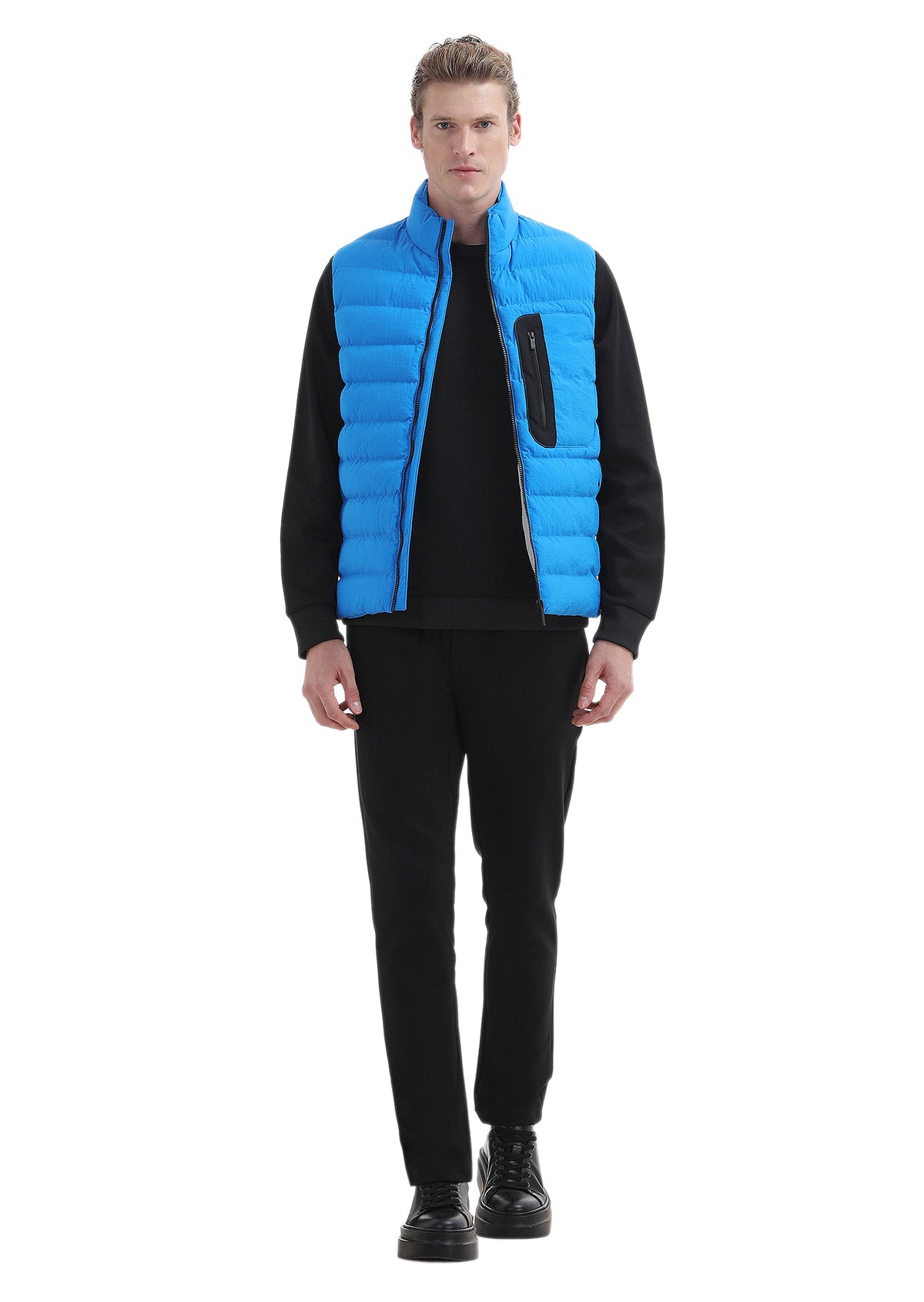 Mavi Regular Fit Dik Yaka Casual Dokuma Spor Yelek