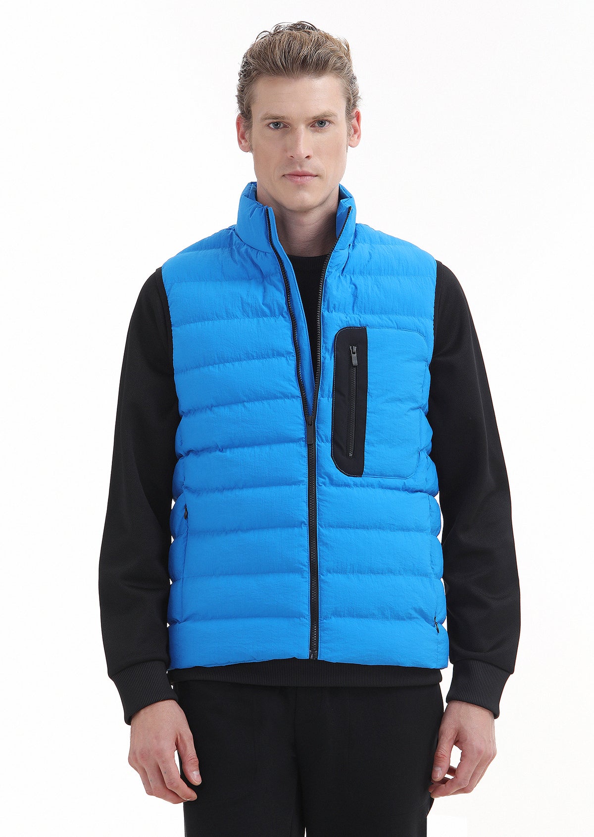 Mavi Regular Fit Dik Yaka Casual Dokuma Spor Yelek
