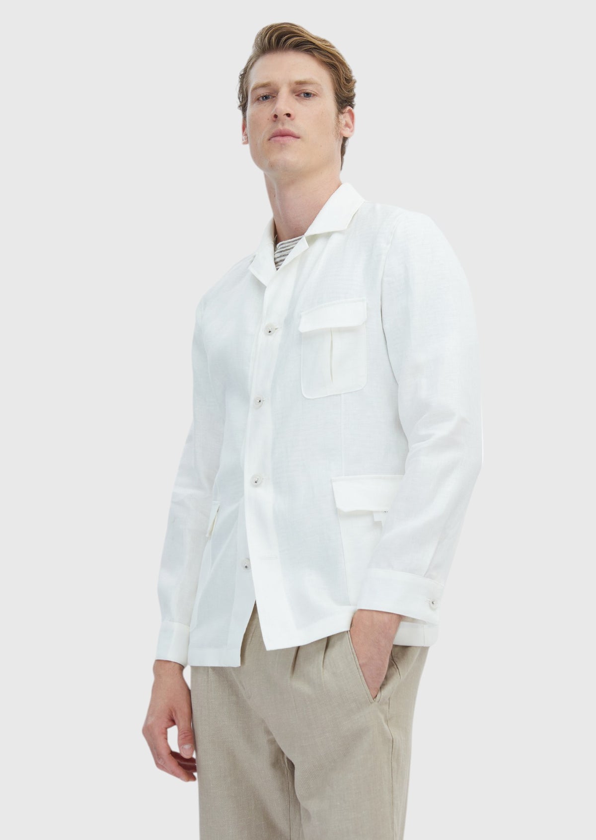 Beyaz Düz Casual Fit Pamuk Karışımlı Ceket