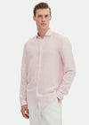 Pembe Çizgili Regular Fit Uzun Dokuma Casual Keten Karışımlı Gömlek