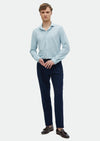 Açık Gri Çizgili Casual Fit Uzun Casual Gömlek