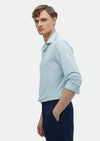 Açık Gri Çizgili Casual Fit Uzun Casual Gömlek