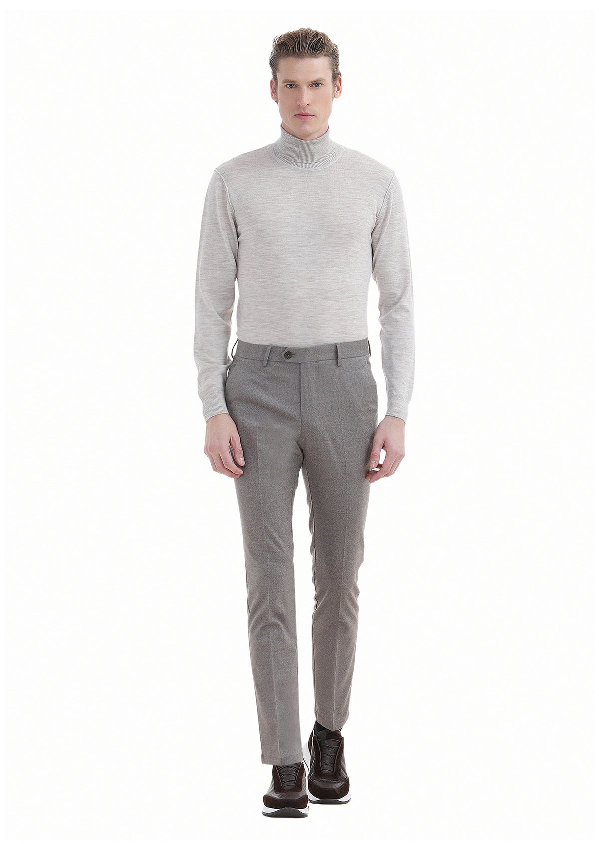 Bej Düz Dokuma Slim Fit Klasik Pantolon