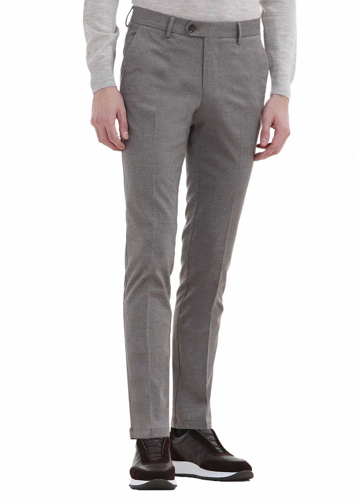 Bej Düz Dokuma Slim Fit Klasik Pantolon