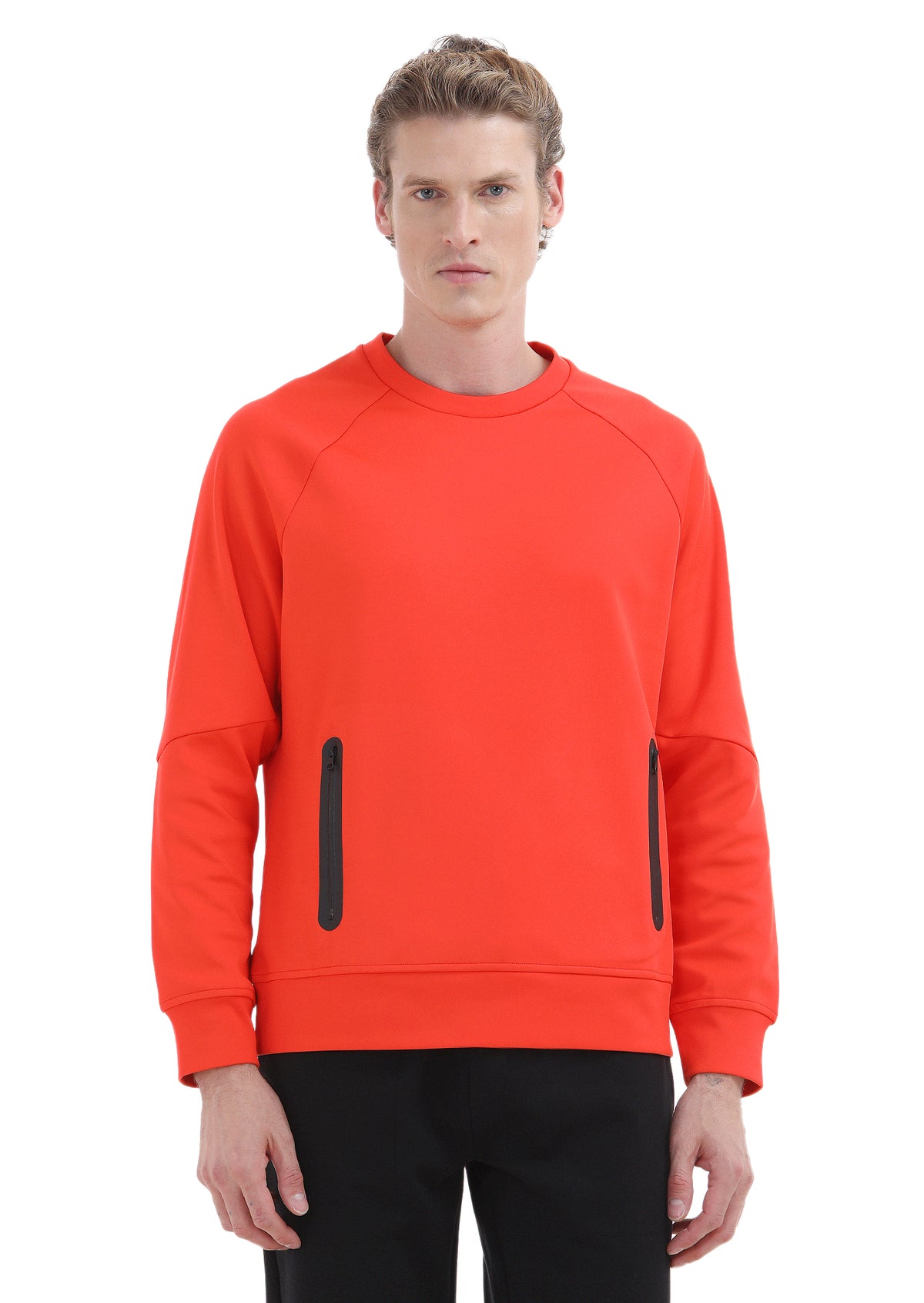Turuncu Bisiklet Yaka Düz Sweatshirt