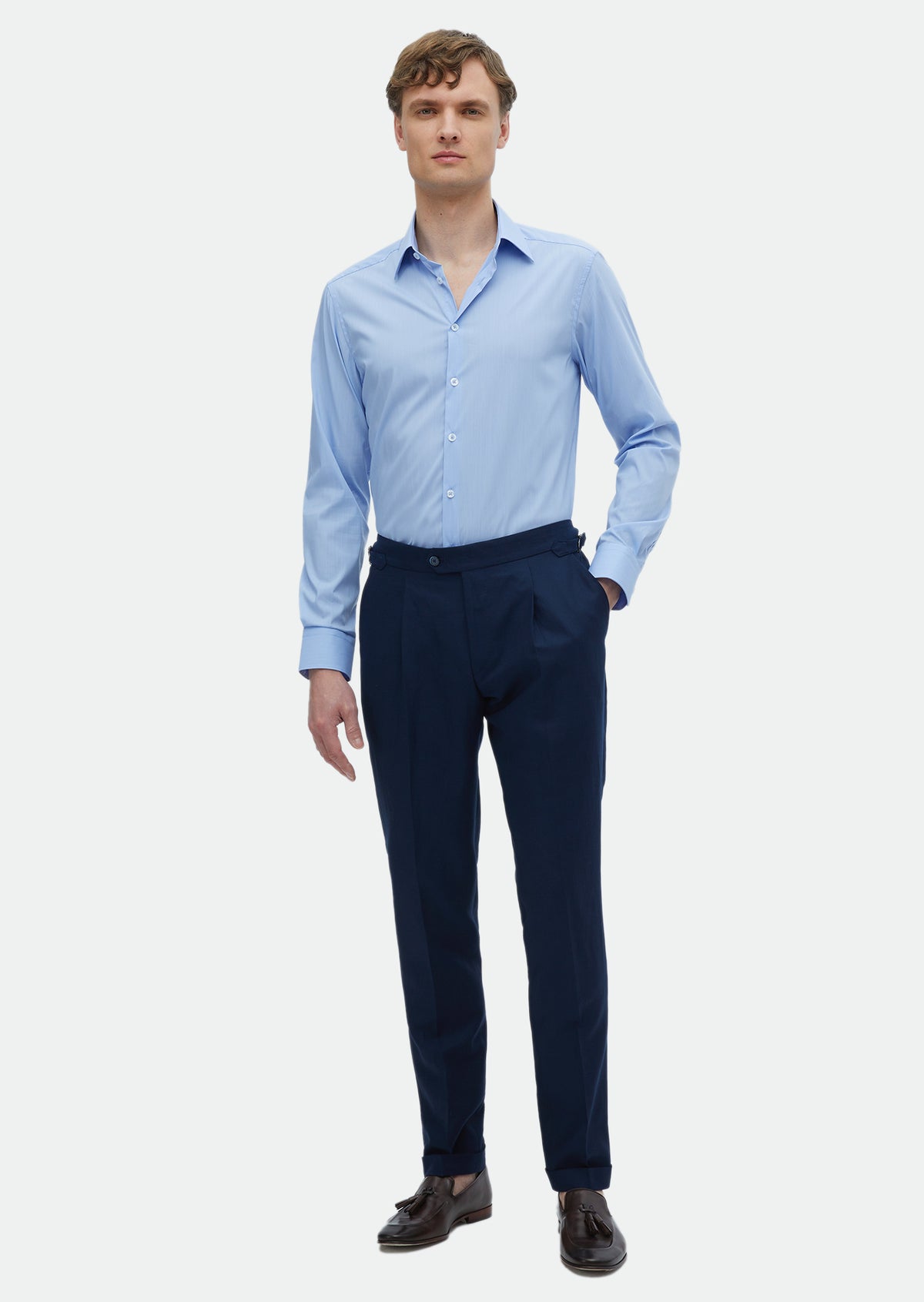 Mavi Düz Slim Fit Uzun Dokuma Klasik Gömlek