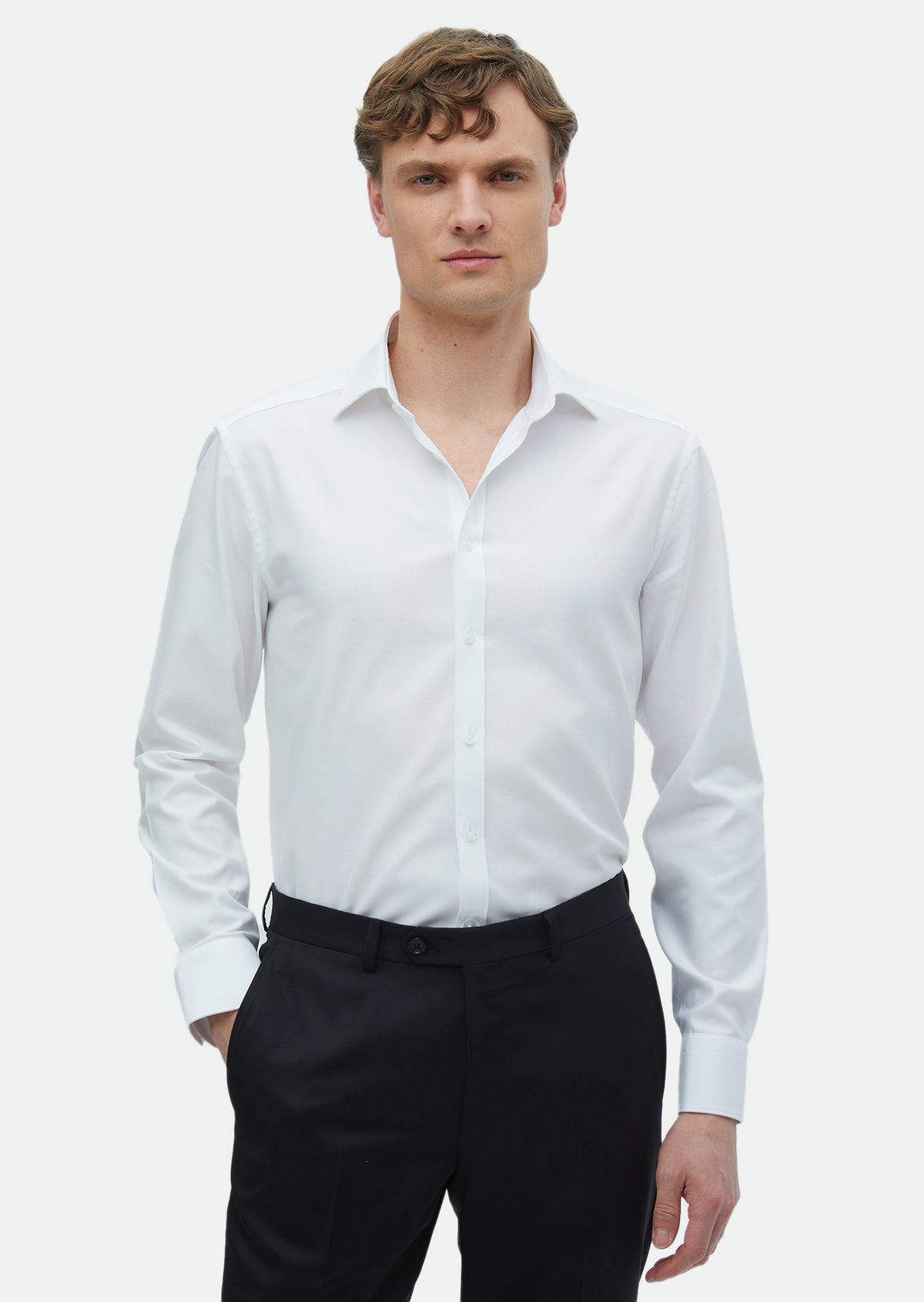 Beyaz Düz Regular Fit Uzun Dokuma Klasik %100 Pamuk Gömlek