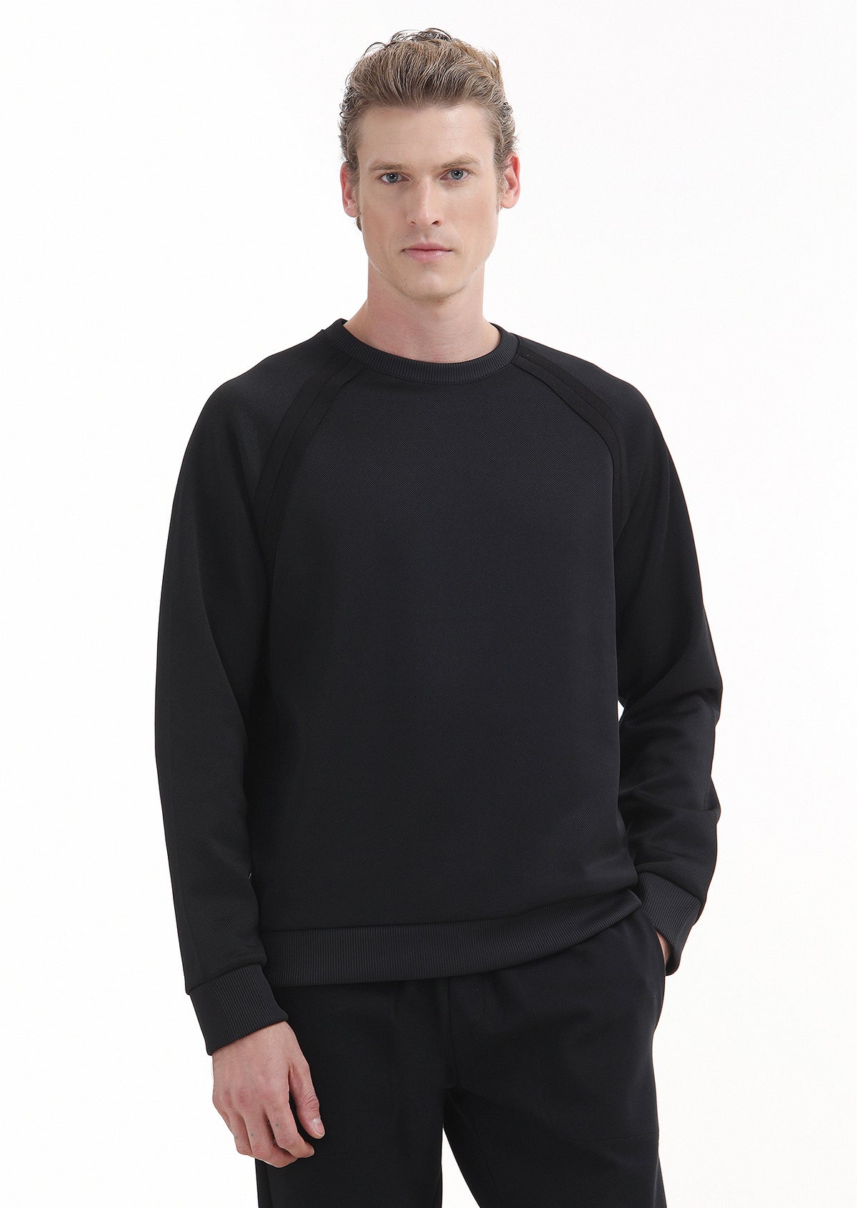 Siyah Bisiklet Yaka Düz Sweatshirt
