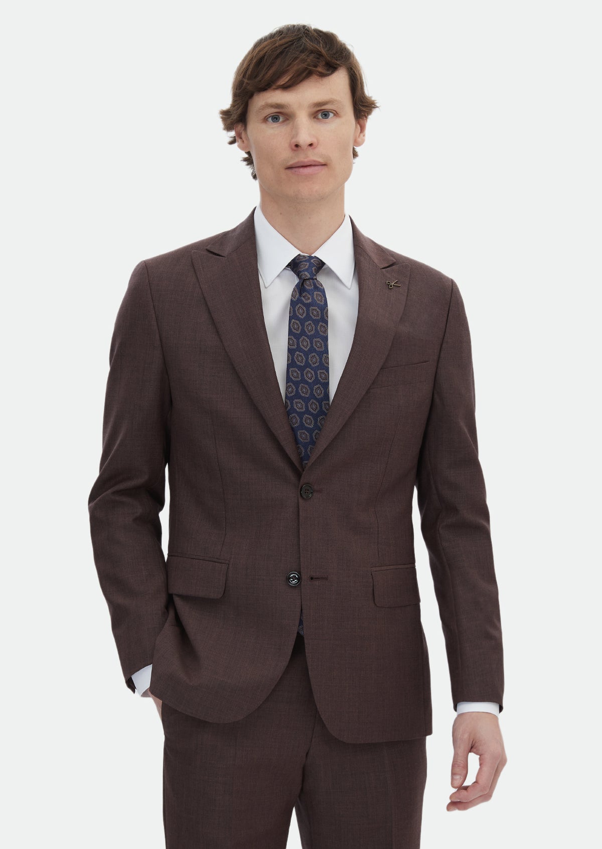 Kiremit Düz Zeroweight Slim Fit Yün Karışımlı Takım Elbise