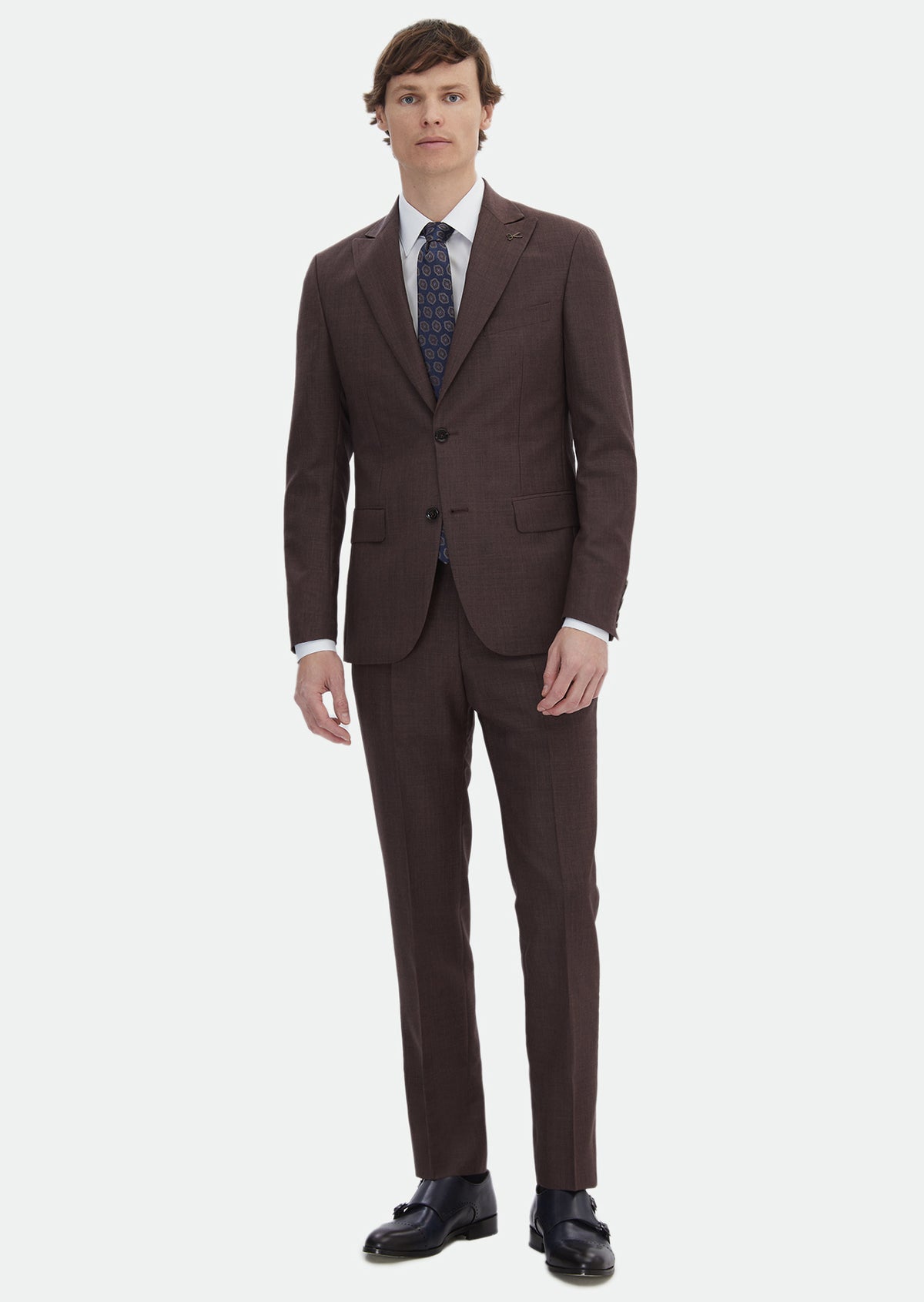 Kiremit Düz Zeroweight Slim Fit Yün Karışımlı Takım Elbise