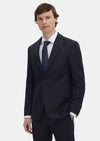 Lacivert Kareli Zeroweight Slim Fit Yün Karışımlı Takım Elbise