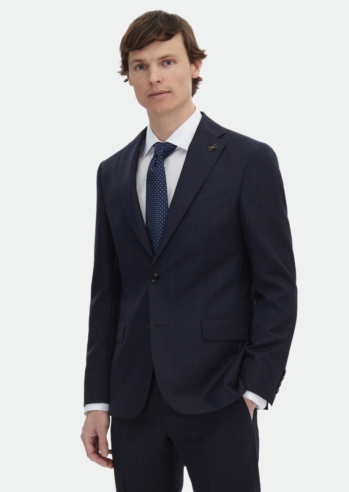 Lacivert Kareli Zeroweight Slim Fit Yün Karışımlı Takım Elbise