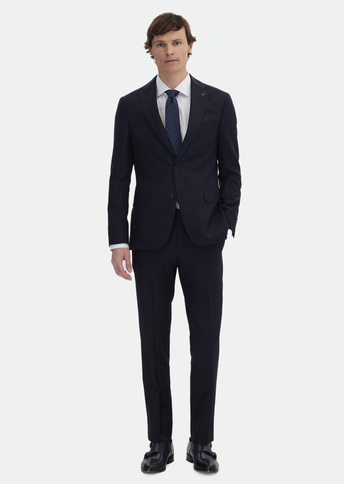 Lacivert Kareli Zeroweight Slim Fit Yün Karışımlı Takım Elbise