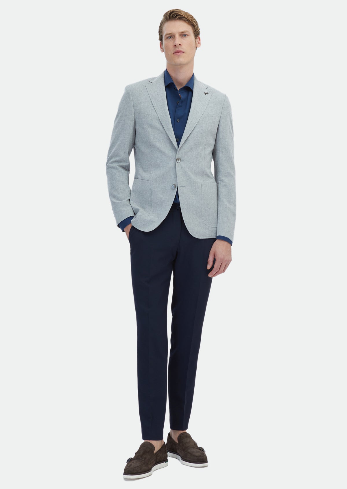 Gri Düz Zeroweight Slim Fit Pamuk Karışımlı Ceket