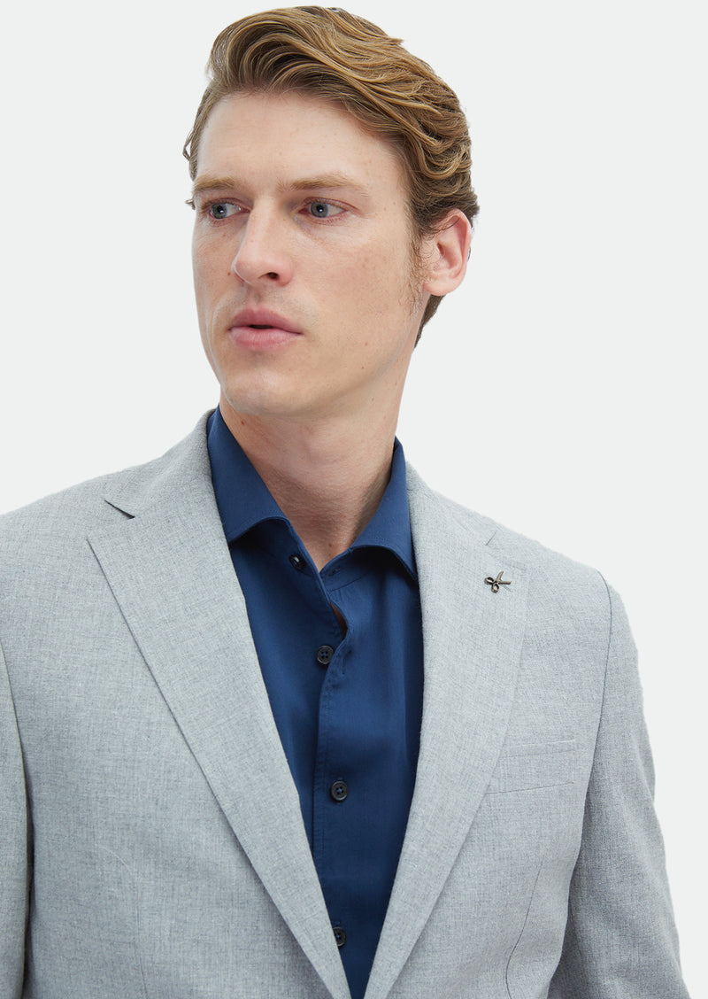 Gri Düz Zeroweight Slim Fit Pamuk Karışımlı Ceket