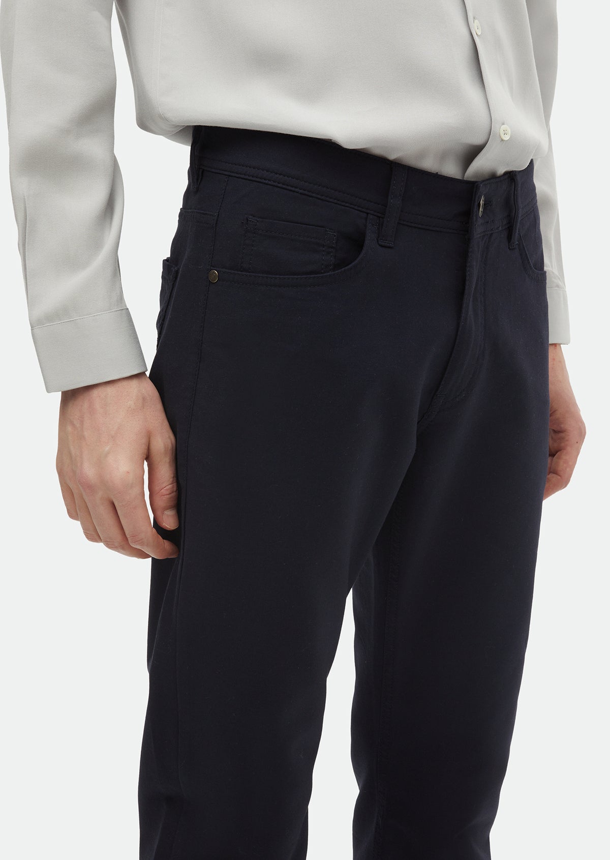 Lacivert Düz Dokuma Regular Fit Casual Pamuk Karışımlı Pantolon