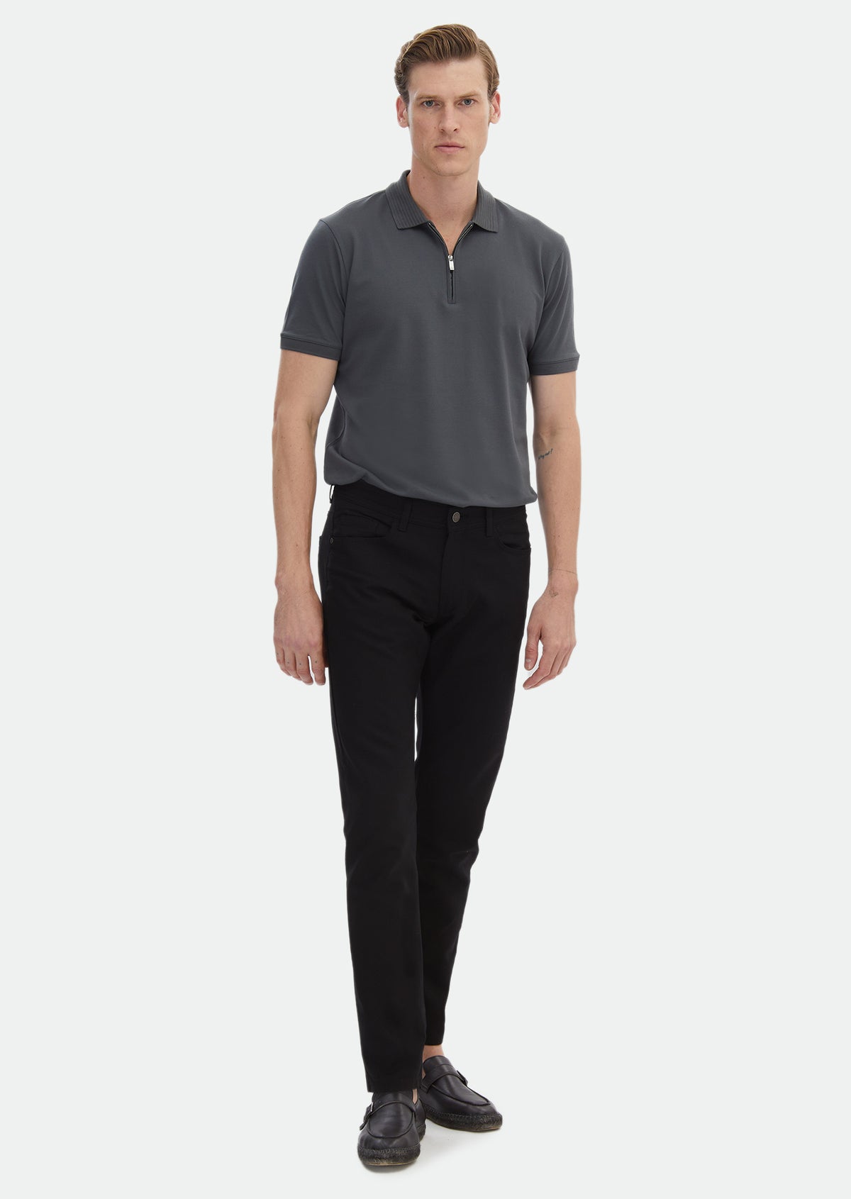 Siyah Düz Dokuma Regular Fit Casual Pamuk Karışımlı Pantolon