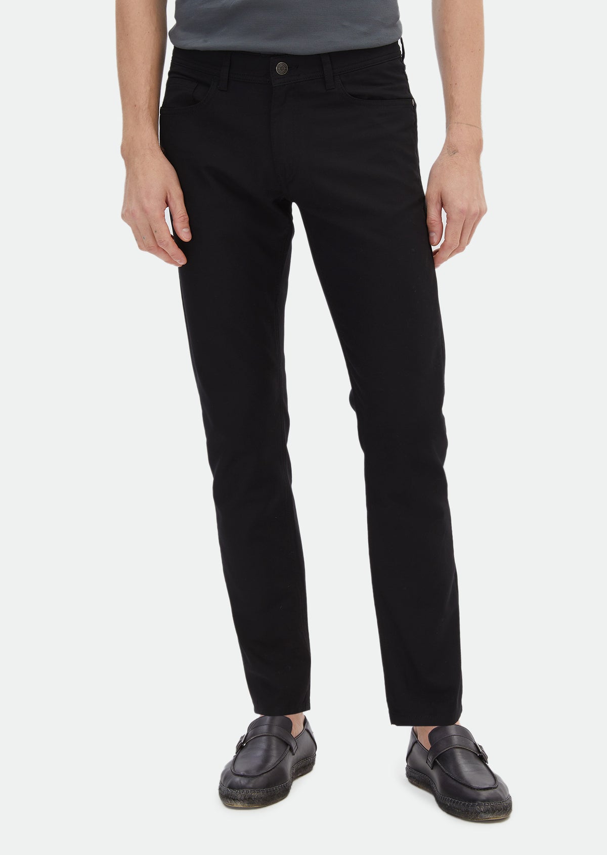 Siyah Düz Dokuma Regular Fit Casual Pamuk Karışımlı Pantolon