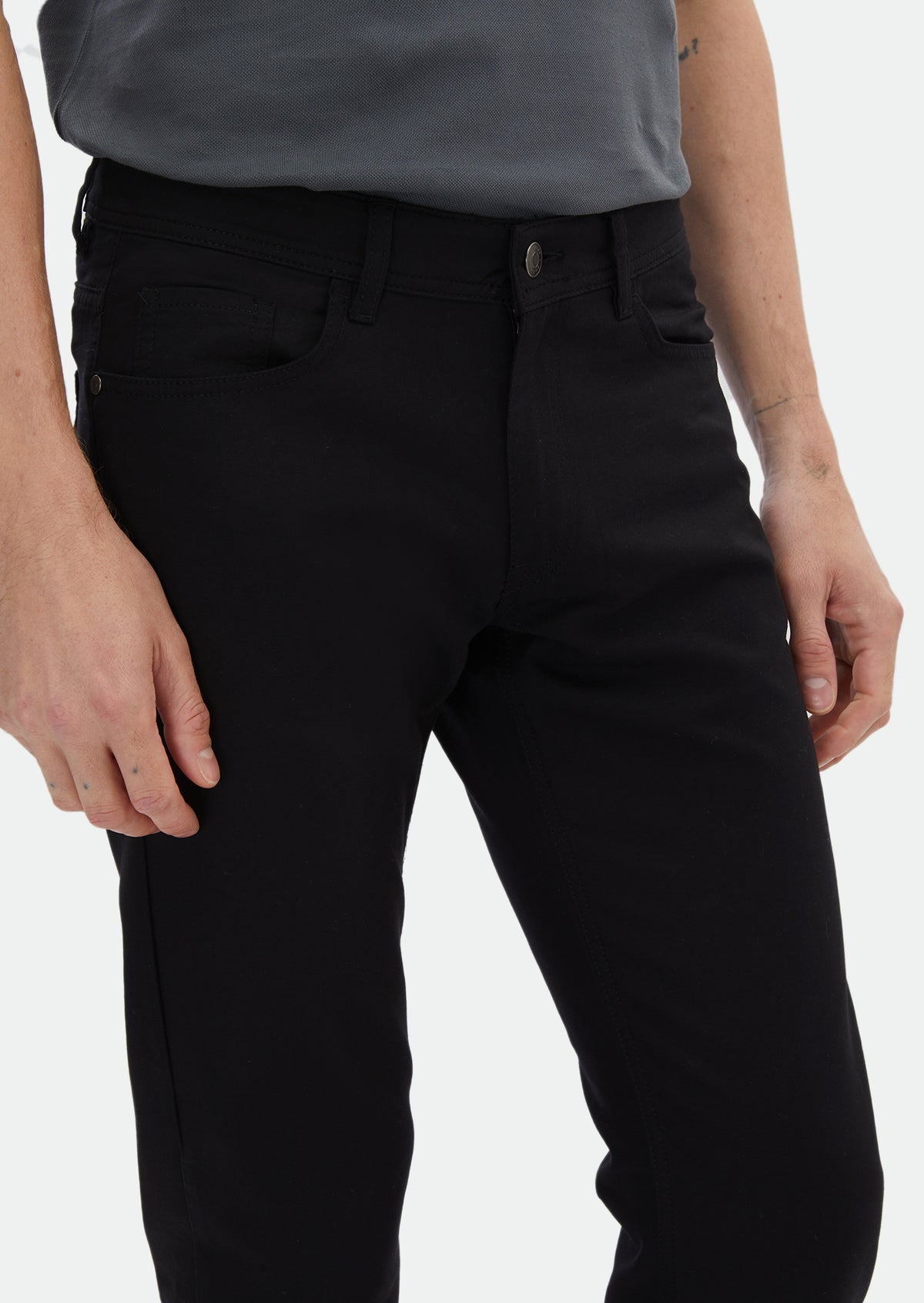 Siyah Düz Dokuma Regular Fit Casual Pamuk Karışımlı Pantolon