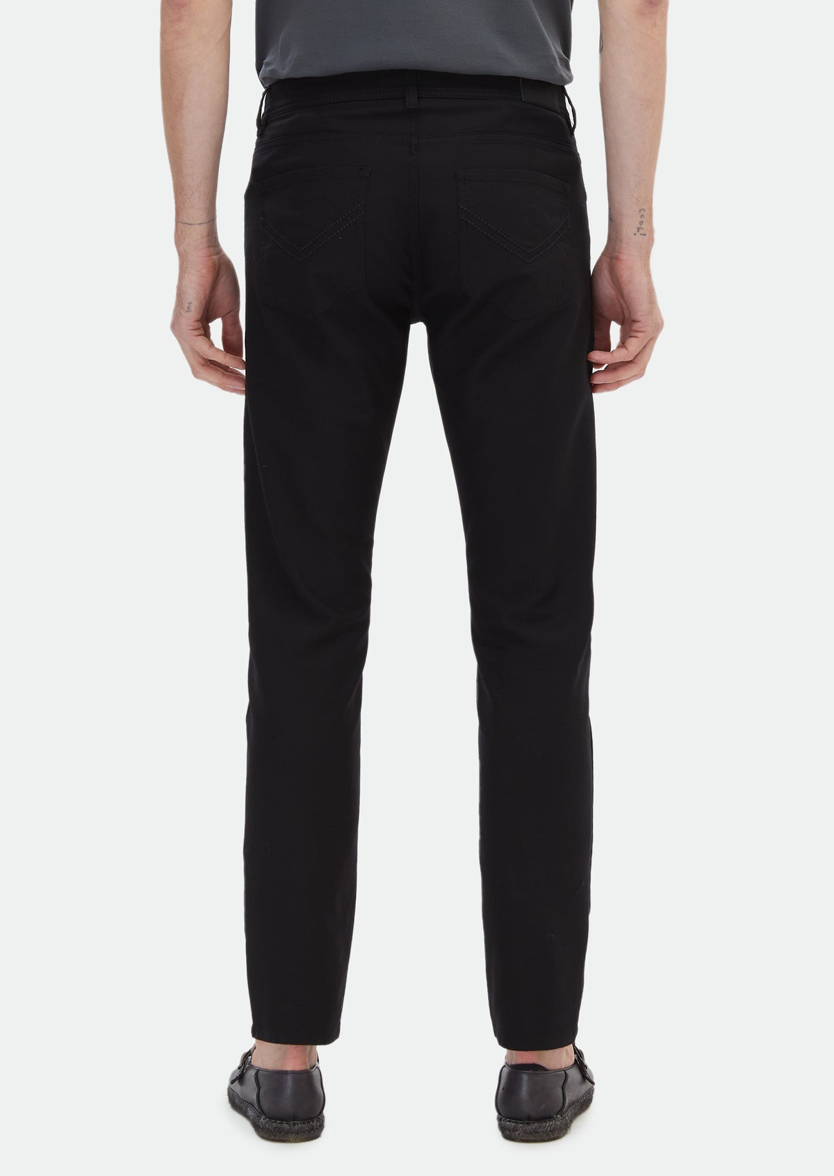 Siyah Düz Dokuma Regular Fit Casual Pamuk Karışımlı Pantolon