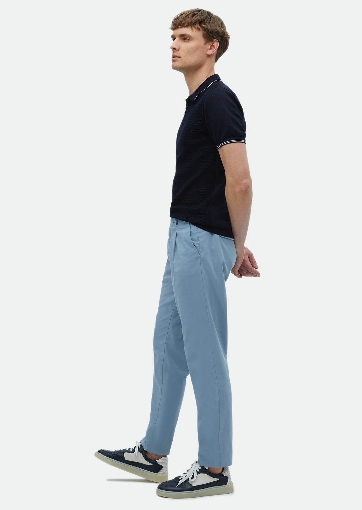 Mavi Düz Dokuma Regular Fit Casual Pamuk Karışımlı Pantolon