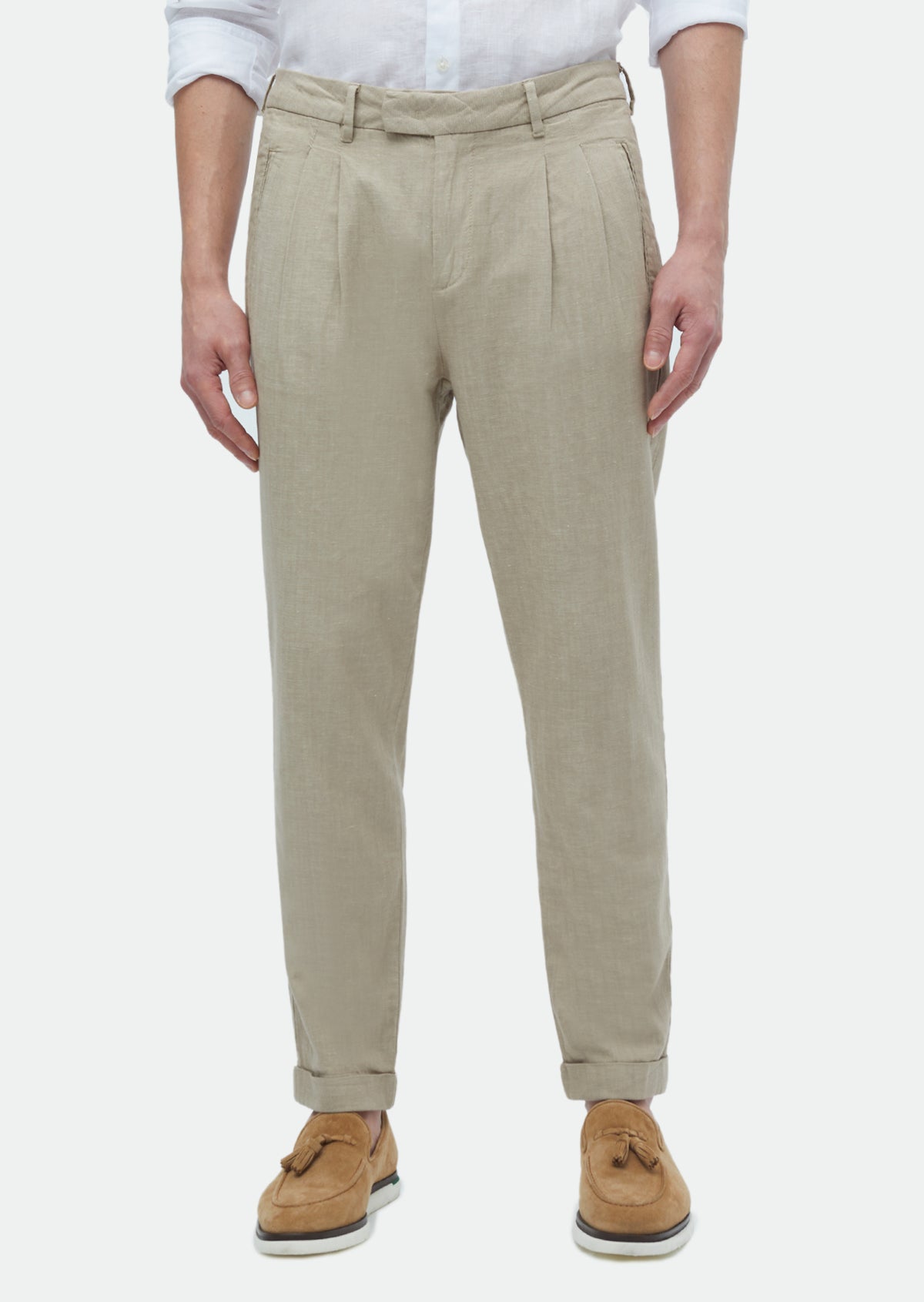 Bej Düz Dokuma Carrot Fit Casual Pamuk Karışımlı Pantolon