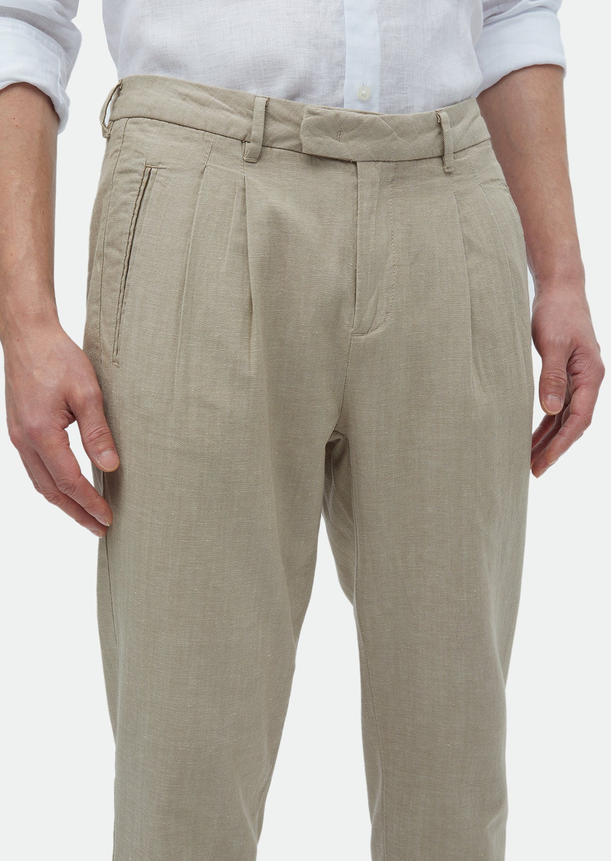 Bej Düz Dokuma Carrot Fit Casual Pamuk Karışımlı Pantolon