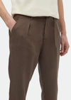 Kahverengi Düz Dokuma Jogging Fit Casual %100 Keten Pantolon