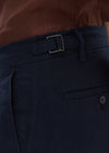 Lacivert Düz Dokuma Carrot Fit Casual %100 Keten Bermuda