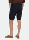 Lacivert Düz Dokuma Carrot Fit Casual %100 Keten Bermuda