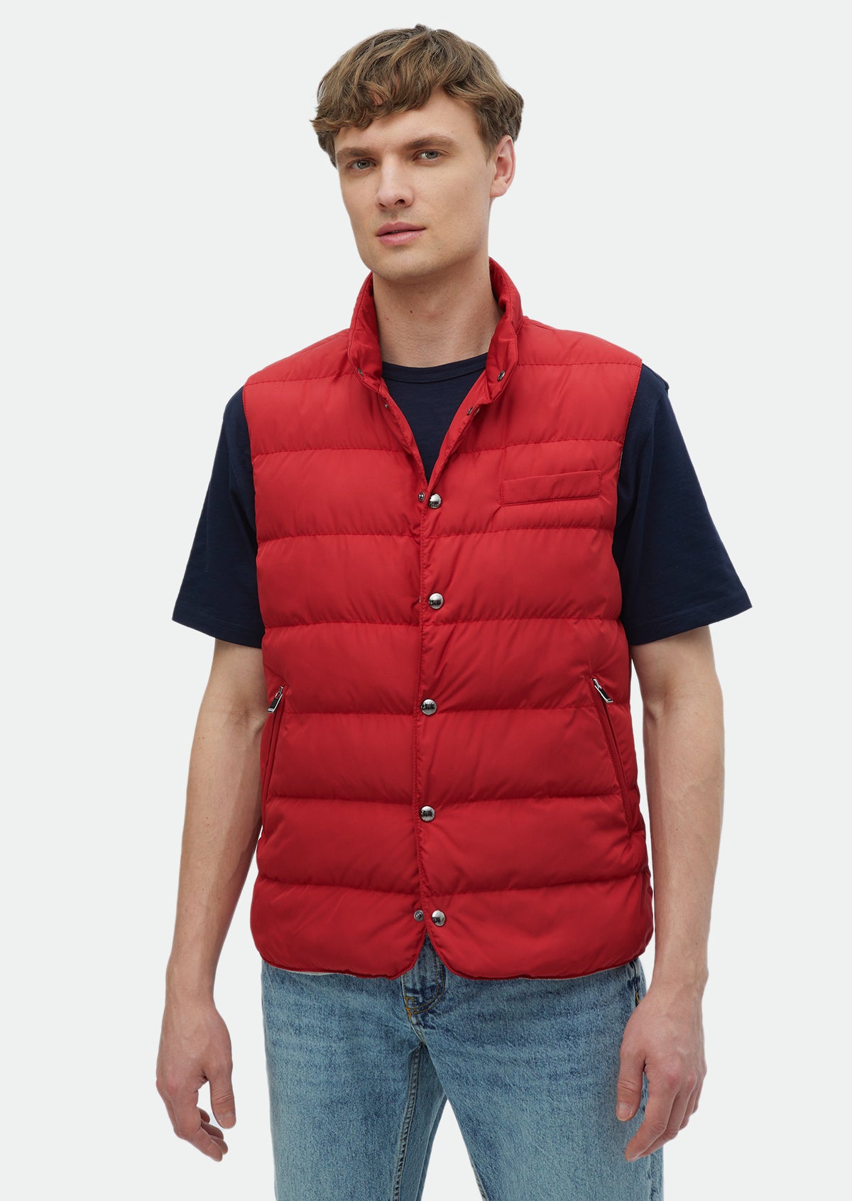 Kırmızı Regular Fit Dik Yaka Casual Dokuma Spor Yelek