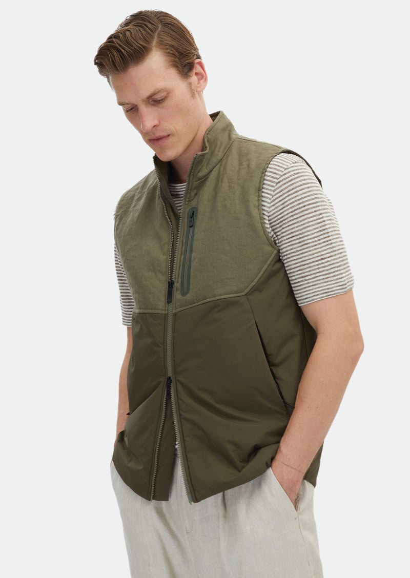 Haki Regular Fit Dik Yaka Casual Dokuma Spor Yelek