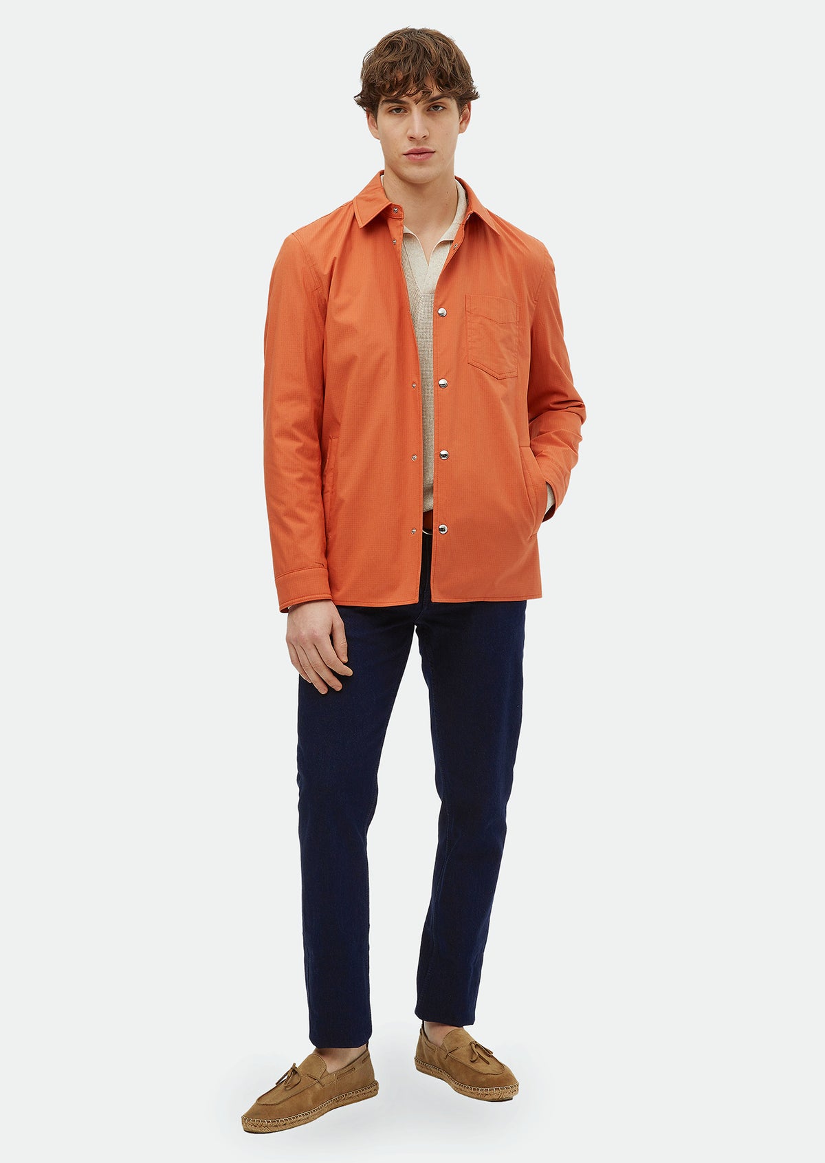 Turuncu Regular Fit Gömlek Yaka Casual Dokuma Mont