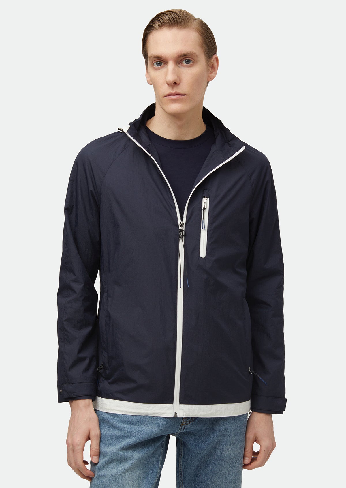 Lacivert Regular Fit Kapüşonlu Dokuma Mont